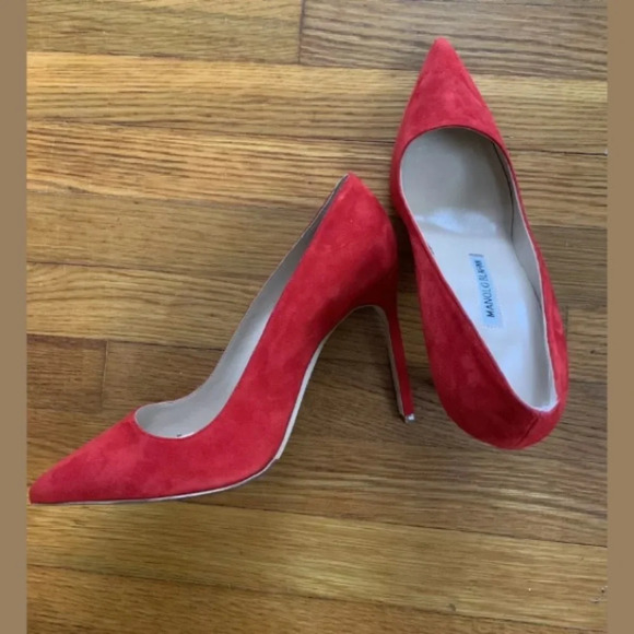 MANOLO BLAHNIK Red Suede 105 BB Pumps Heels 39 9 - Picture 10 of 11